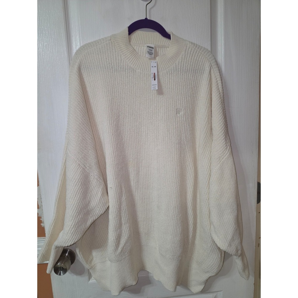 Victoria's Secret PINK oversized cream Chenille sweater pullover cozy